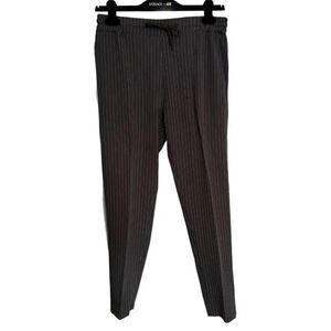 Made In Italy Black Pinstripe Elastic Waist Drawstring Pleated Pants No Size Tag